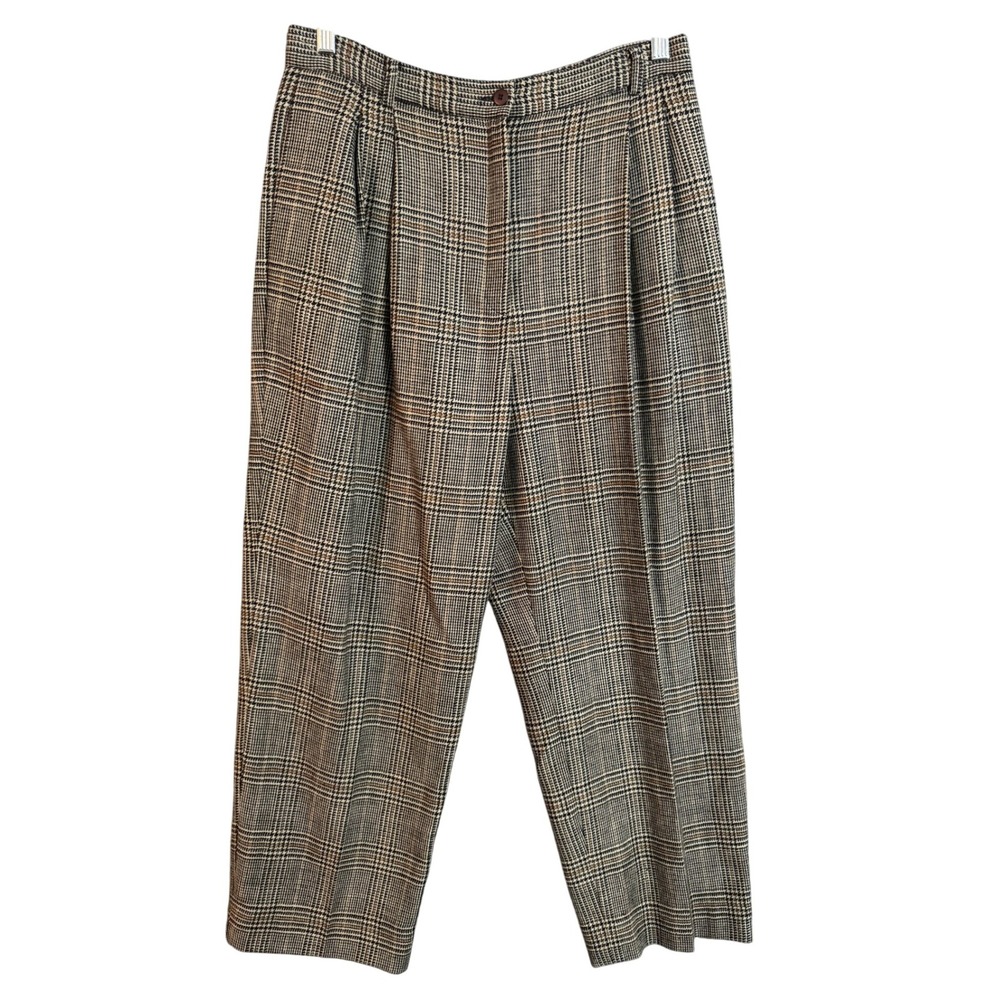 Embassy Row Petites Plaid Wool Pleated Trouser Pants Women 6P Brown Tan Classic